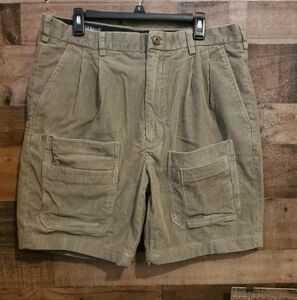 Gianfranco Ruffini Italy Olive Corduroy Cargo Utility Shorts Pleated Size 38/30